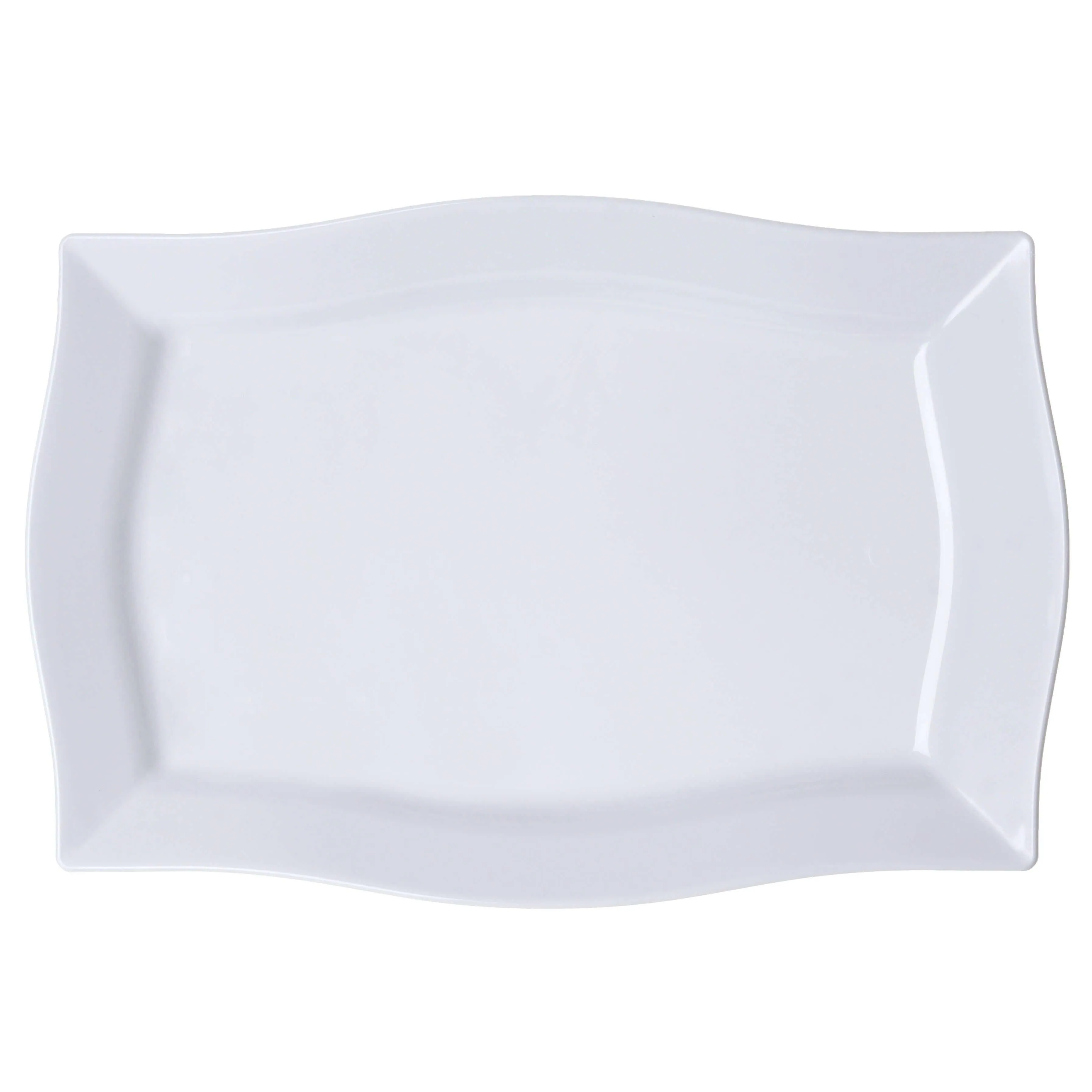 10 Pack 12" Glossy White Disposable Rectangular Serving Trays With Wave Trimmed Rim