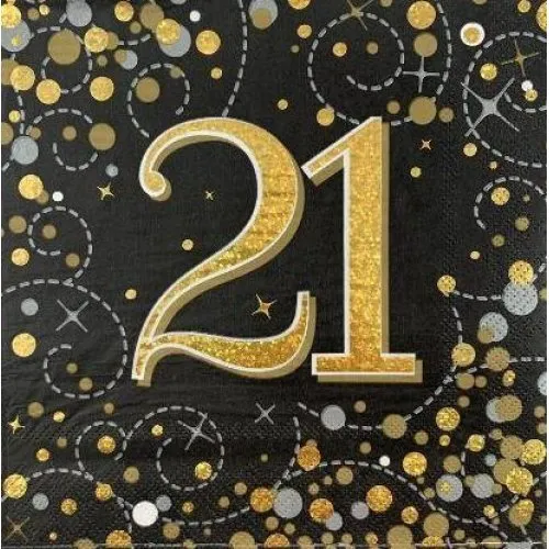 16pk Sparkling Fizz Black Gold Luncheon Napkins - 21st