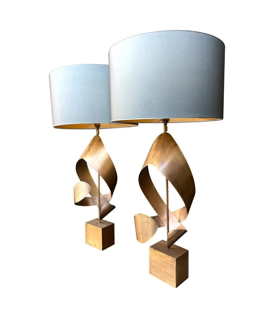 A pair of large Italian 1970s sculptural brass and gilt metal lamps