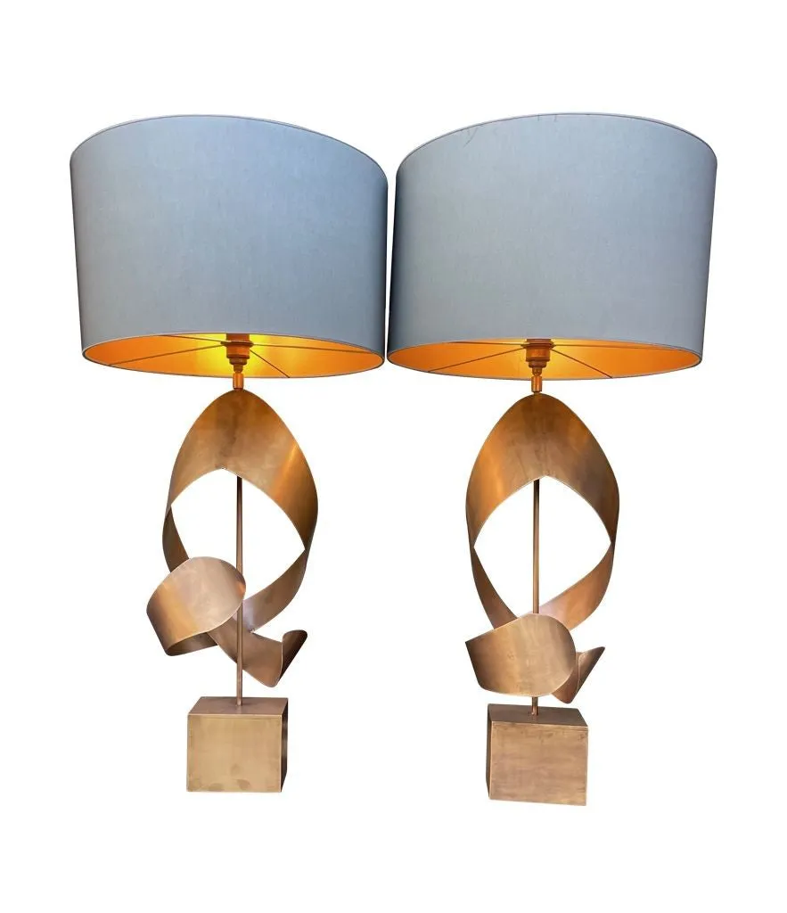 A pair of large Italian 1970s sculptural brass and gilt metal lamps