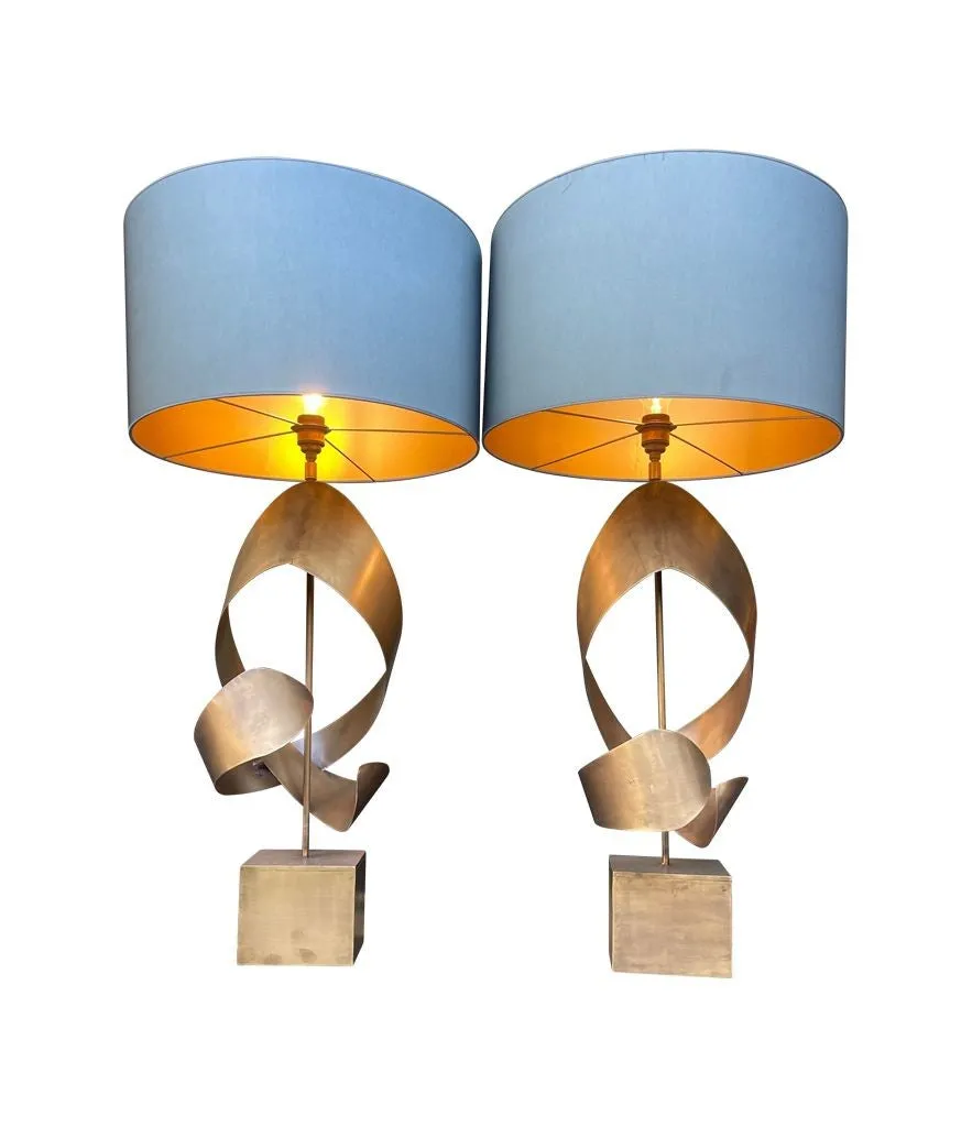 A pair of large Italian 1970s sculptural brass and gilt metal lamps