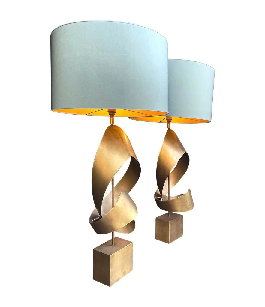 A pair of large Italian 1970s sculptural brass and gilt metal lamps