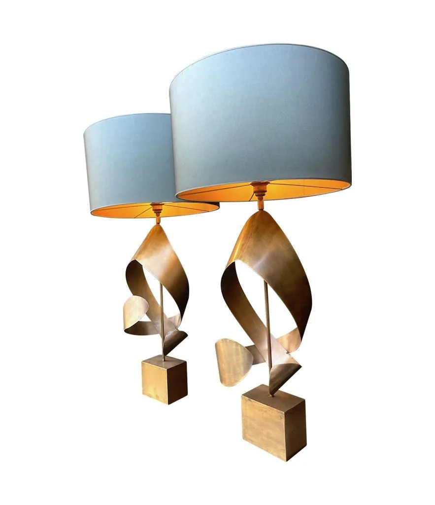 A pair of large Italian 1970s sculptural brass and gilt metal lamps