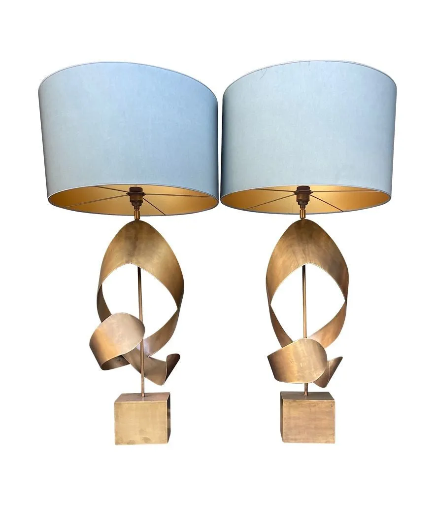 A pair of large Italian 1970s sculptural brass and gilt metal lamps