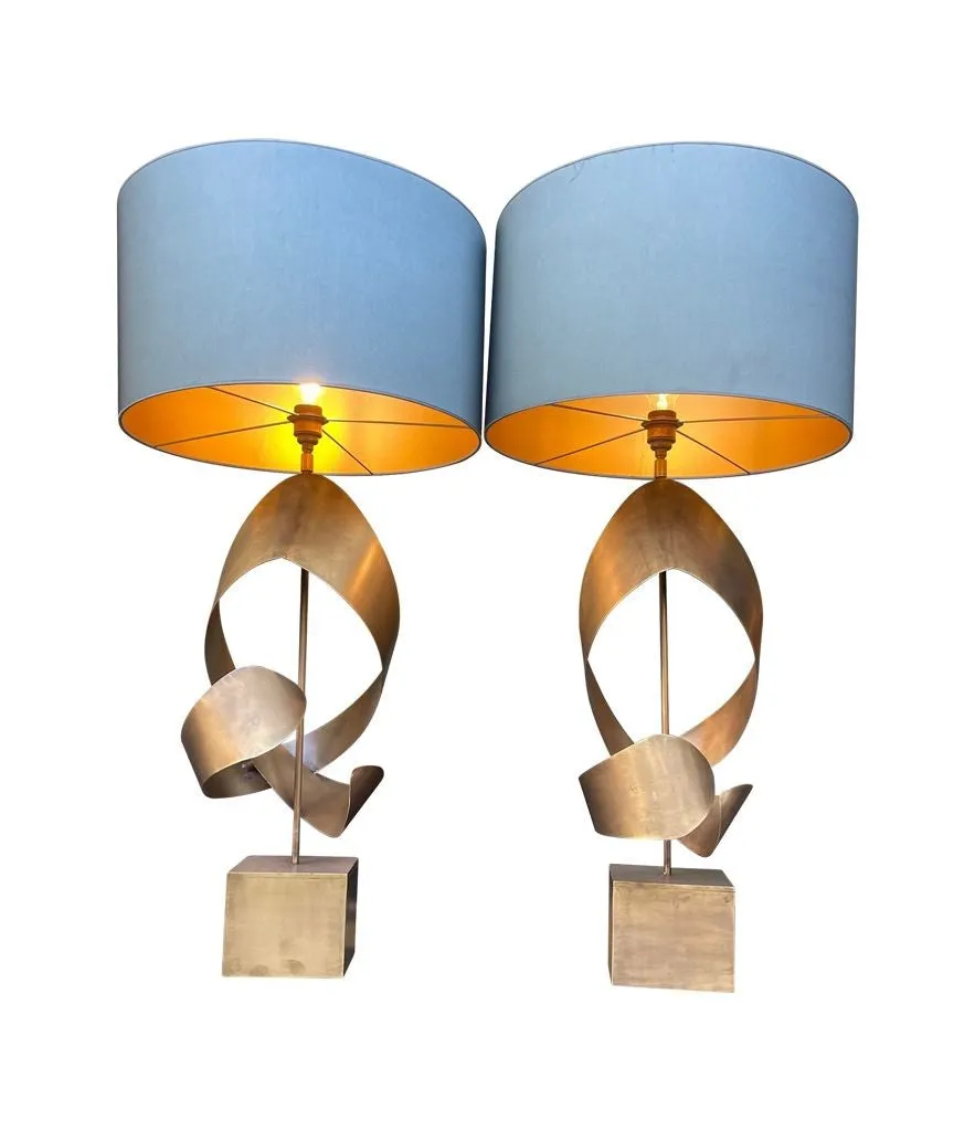 A pair of large Italian 1970s sculptural brass and gilt metal lamps