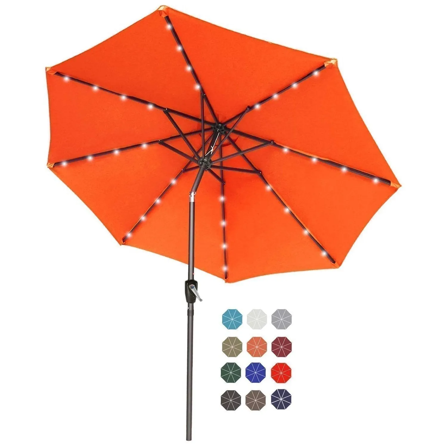 ABCCANOPY Outdoor Solar Patio Umbrella with 32 LED Lights, Tilt & Crank