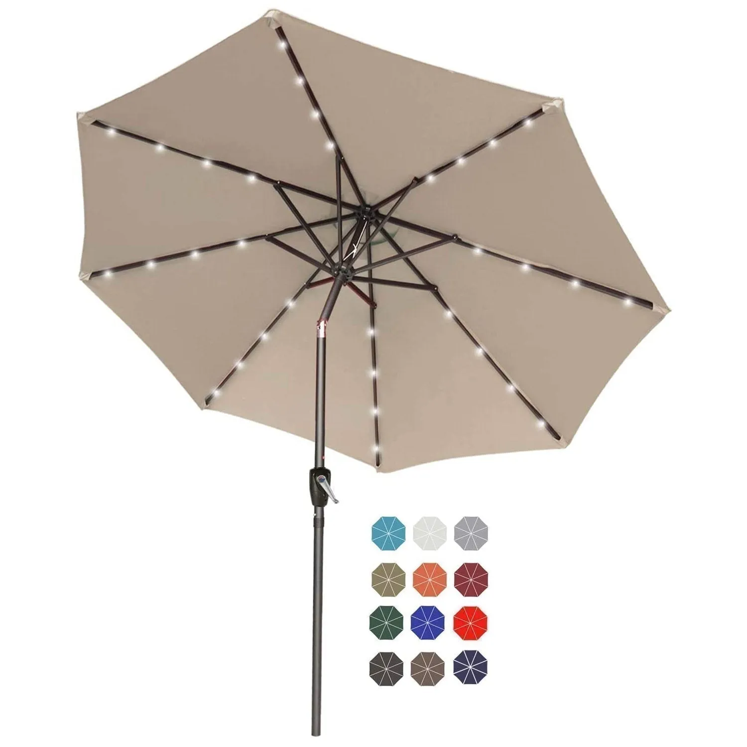 ABCCANOPY Outdoor Solar Patio Umbrella with 32 LED Lights, Tilt & Crank