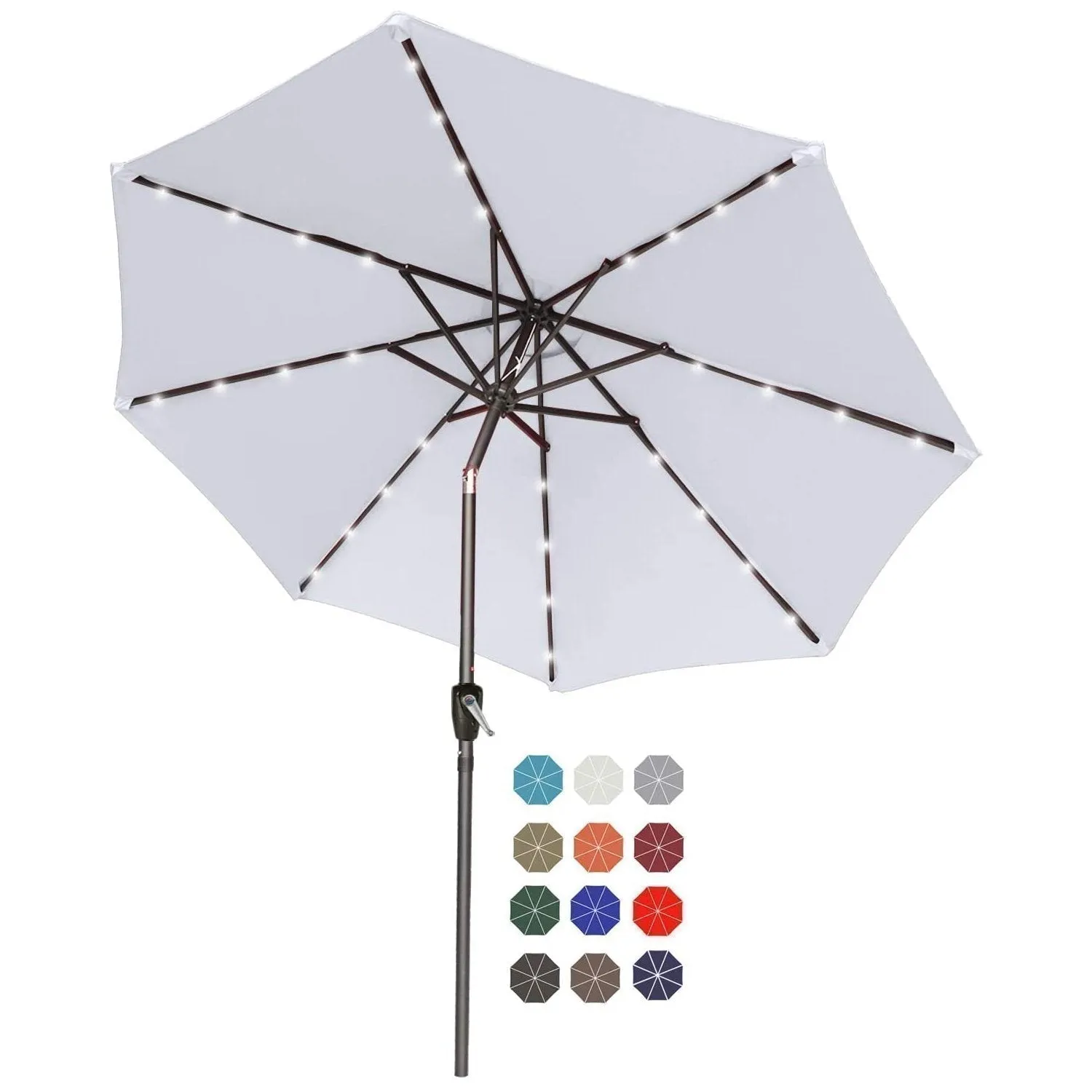 ABCCANOPY Outdoor Solar Patio Umbrella with 32 LED Lights, Tilt & Crank