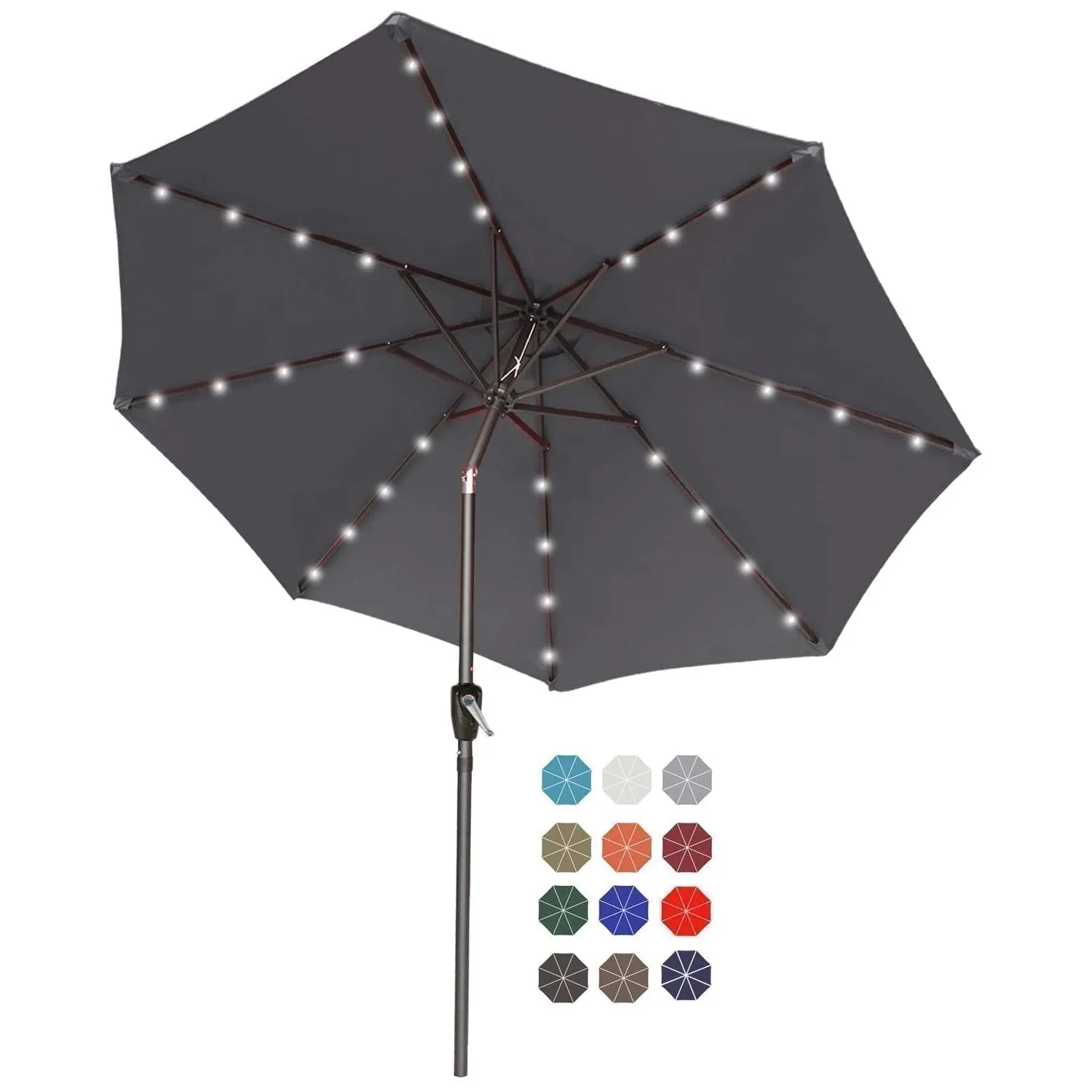 ABCCANOPY Outdoor Solar Patio Umbrella with 32 LED Lights, Tilt & Crank