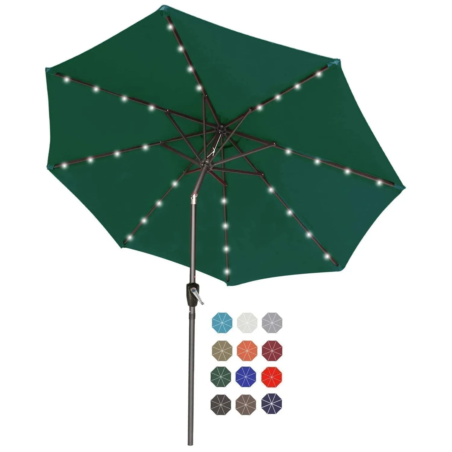 ABCCANOPY Outdoor Solar Patio Umbrella with 32 LED Lights, Tilt & Crank