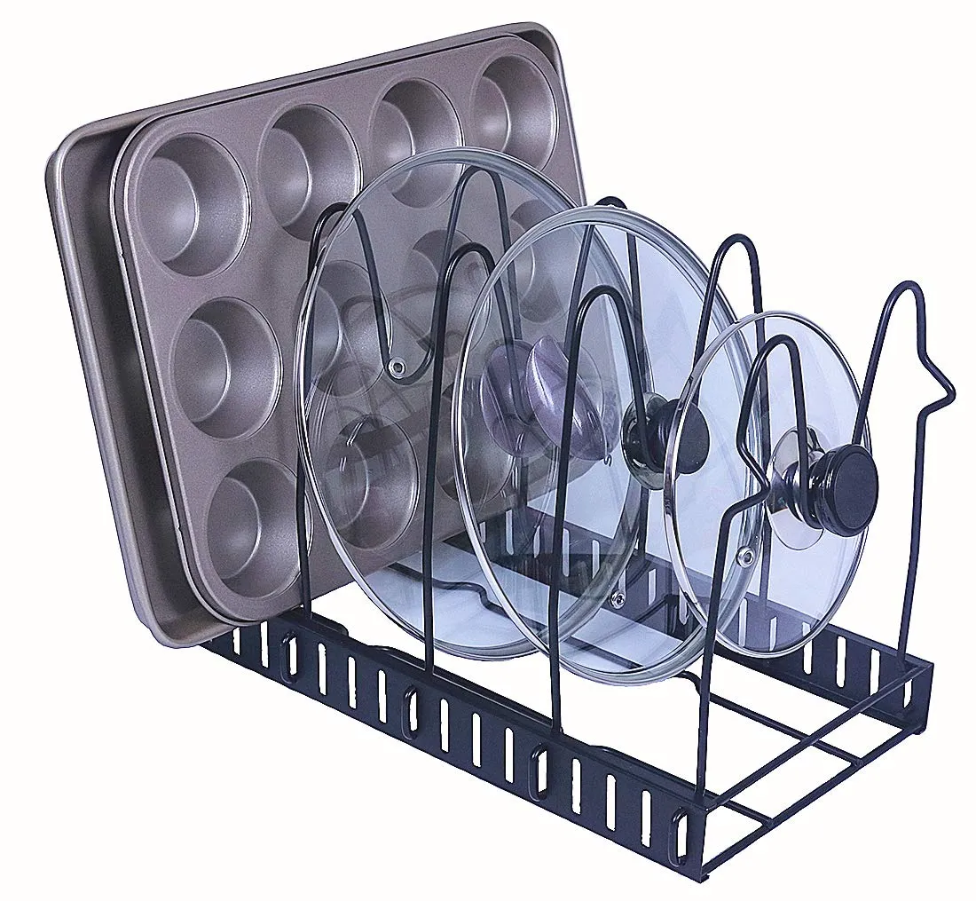 Adjustable Pan and Pot Lid Holder Rack