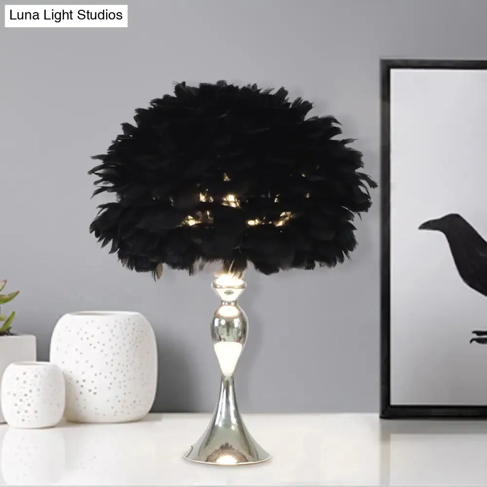 Alfecca Meridiana - Black/Purple Dome Night Lamp: Modern Feather Table Light