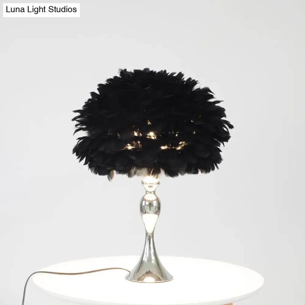 Alfecca Meridiana - Black/Purple Dome Night Lamp: Modern Feather Table Light