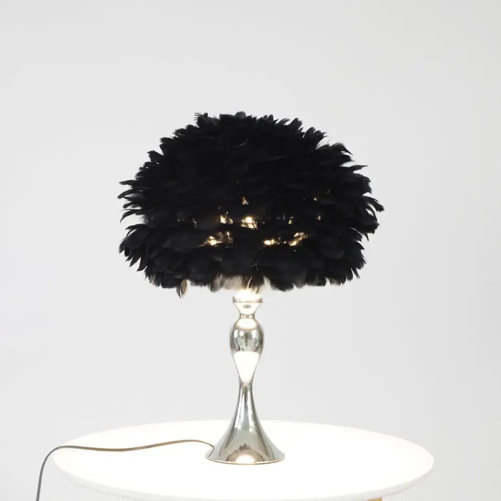 Alfecca Meridiana - Black/Purple Dome Night Lamp: Modern Feather Table Light