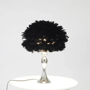 Alfecca Meridiana - Black/Purple Dome Night Lamp: Modern Feather Table Light