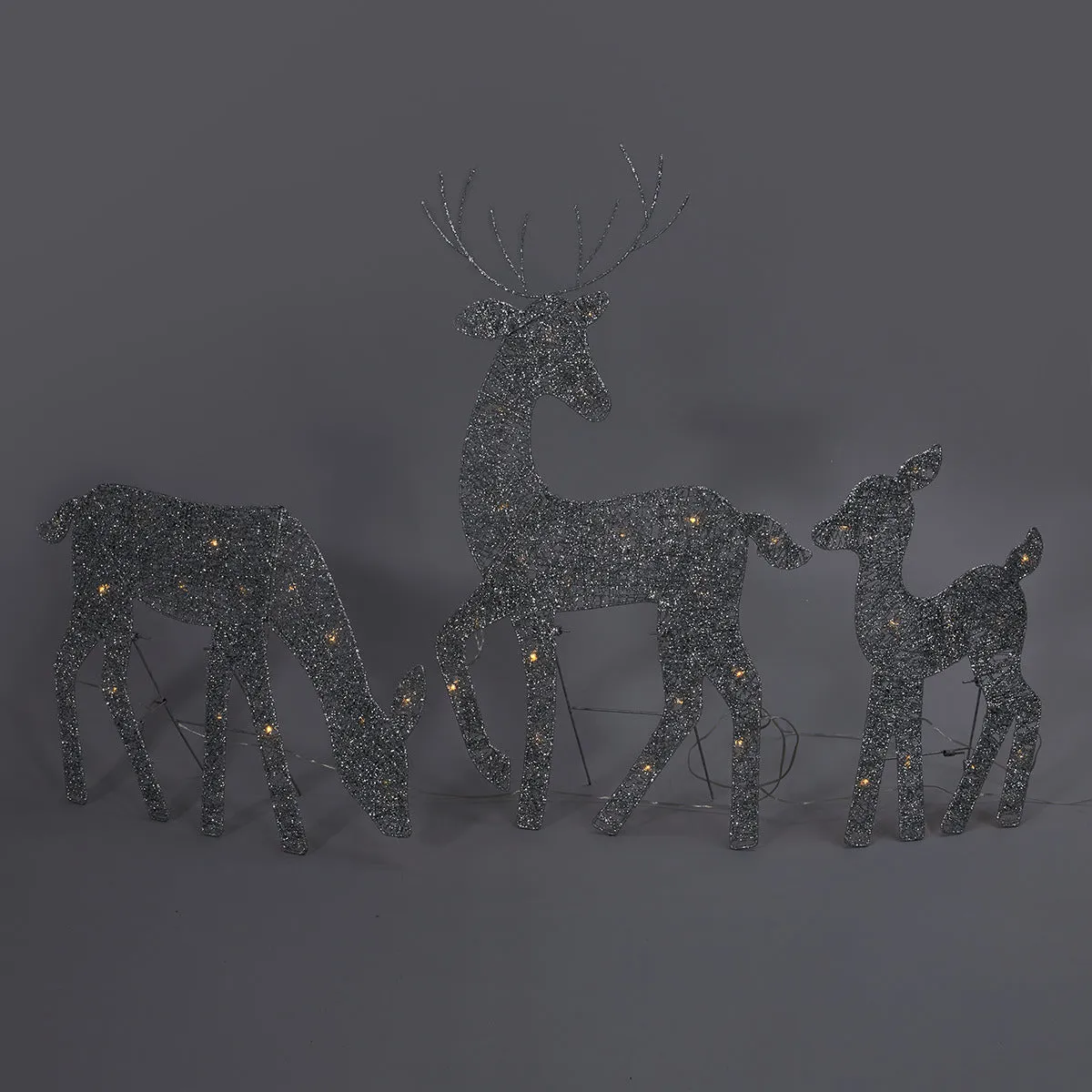 Anko 45 LED Solar Powered 3 Glittered Wire Reindeers