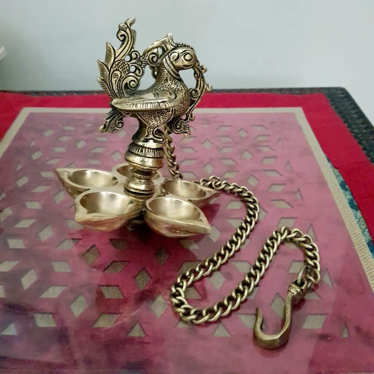 Annapakshi Hanging Diya (Set of 2) - Brass Hanging Lamps for Pooja Room