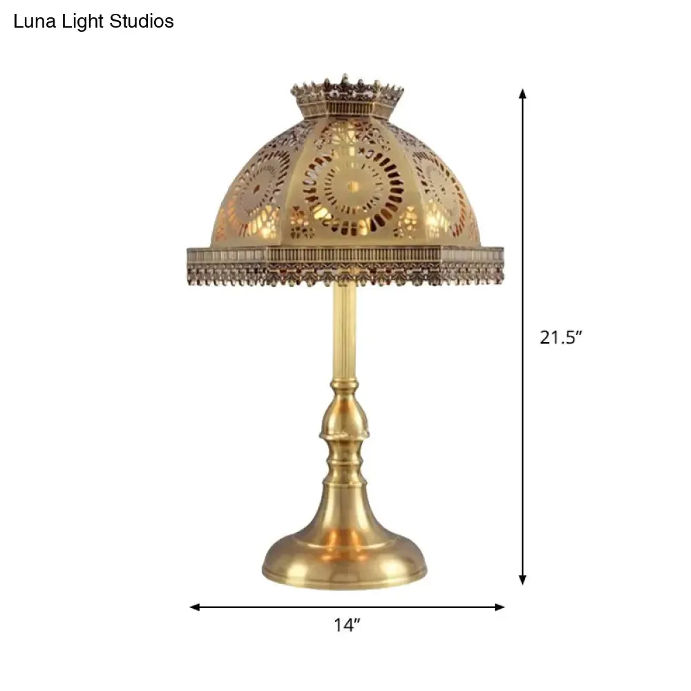 Art Deco Brass Dome Table Lamp - Metallic, 1 Head Nightstand Lamp with Hollowed Out Design for Living Room