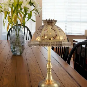 Art Deco Brass Dome Table Lamp - Metallic, 1 Head Nightstand Lamp with Hollowed Out Design for Living Room