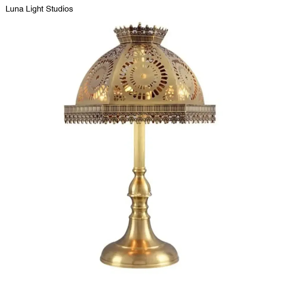 Art Deco Brass Dome Table Lamp - Metallic, 1 Head Nightstand Lamp with Hollowed Out Design for Living Room