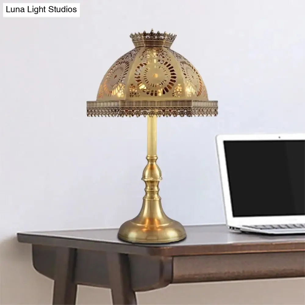 Art Deco Brass Dome Table Lamp - Metallic, 1 Head Nightstand Lamp with Hollowed Out Design for Living Room