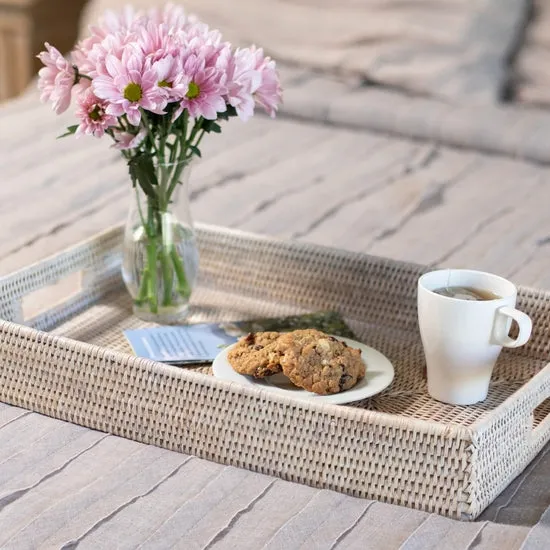 Artifacts Rattan Rectangular Tray, Cutout Handles