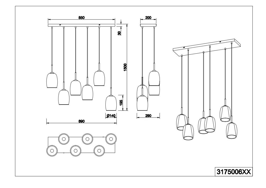 Barret 6Lt Linear Pendant