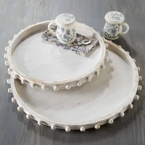 Beaded Wood White-washed Serving Tray