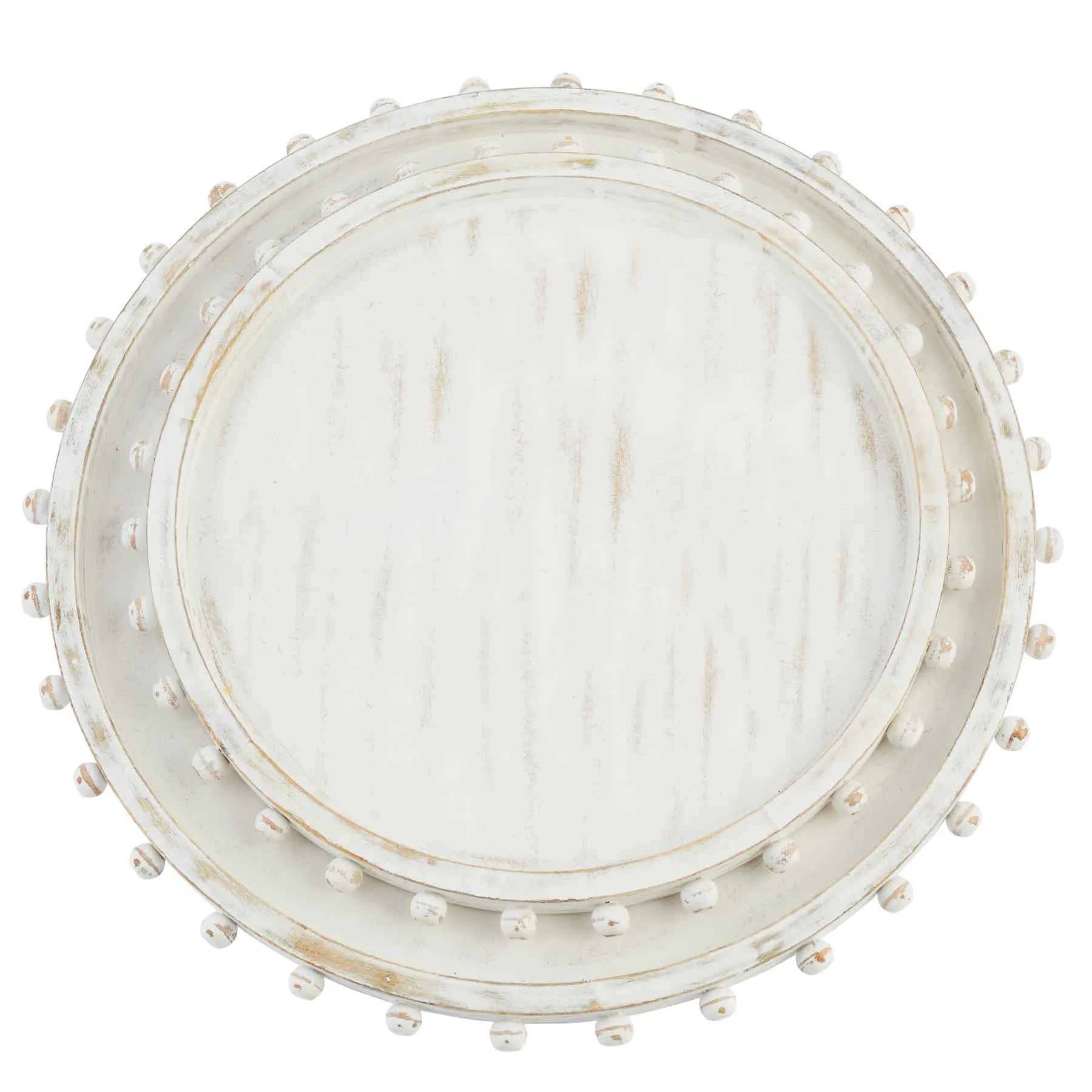 Beaded Wood White-washed Serving Tray