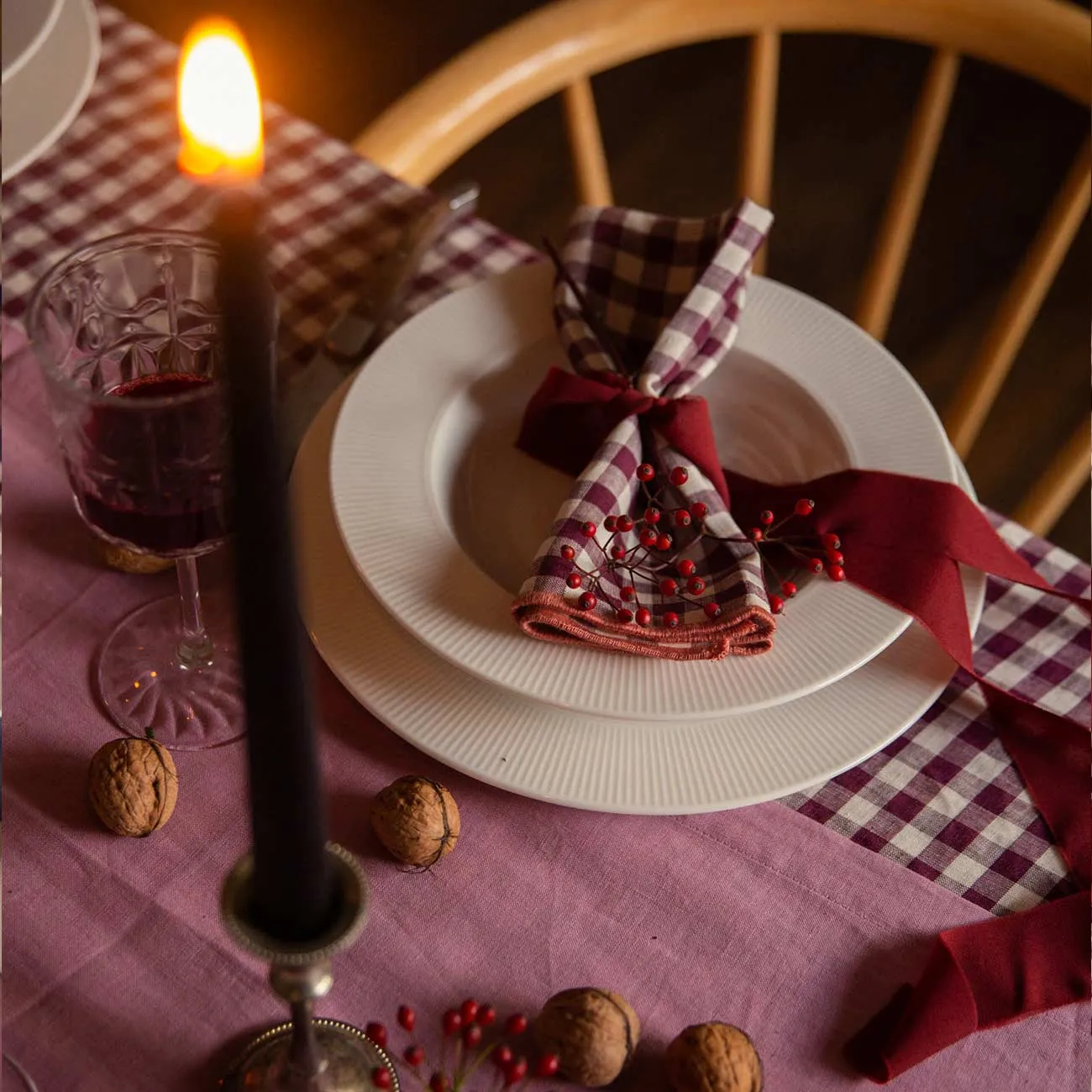 Berry Gingham Linen Napkins Set of 4