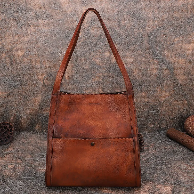 Best Brown Leather Womens Square Totes Handbag Handmade Vintage Tote Shoulder Purse for Ladies