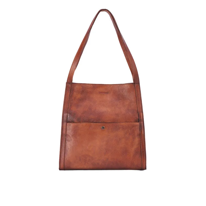 Best Brown Leather Womens Square Totes Handbag Handmade Vintage Tote Shoulder Purse for Ladies