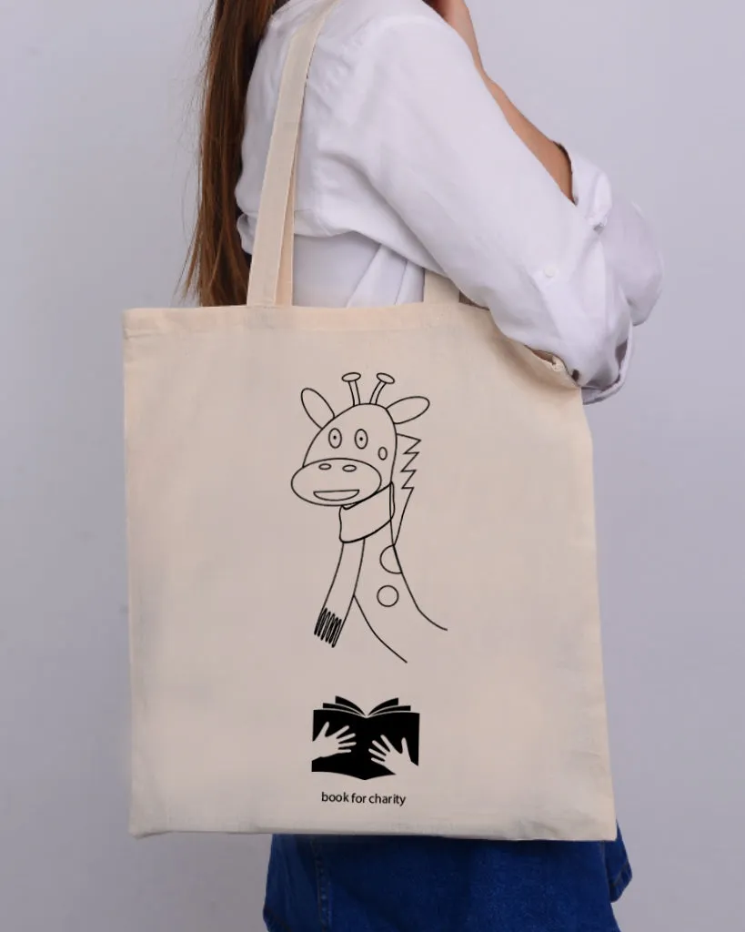 Black Color Giraffe Tote Bag (Basic Level) - Coloring-Painting Bags for Kids