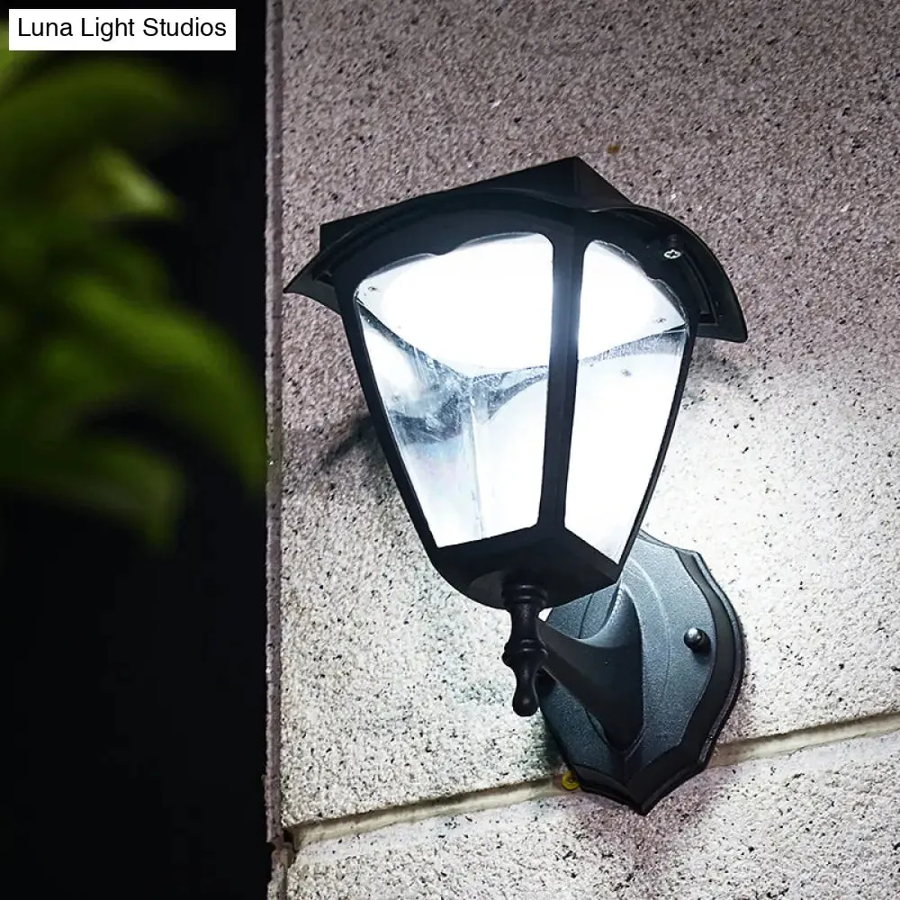 Black Outdoor Solar LED Wall Light - Simple Trapezoid Design