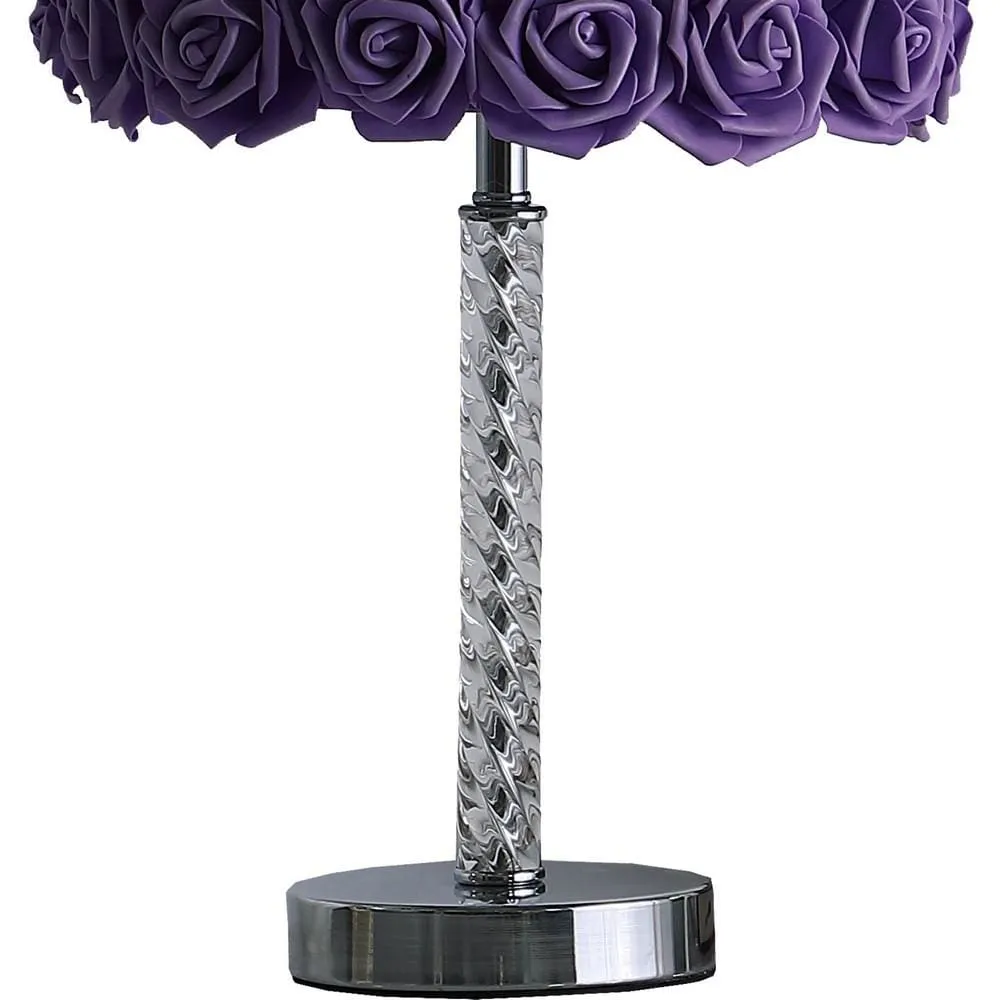 Bloom Roses Drum Shade Table Lamp with Twisted Acrylic Base, Purple By Casagear Home