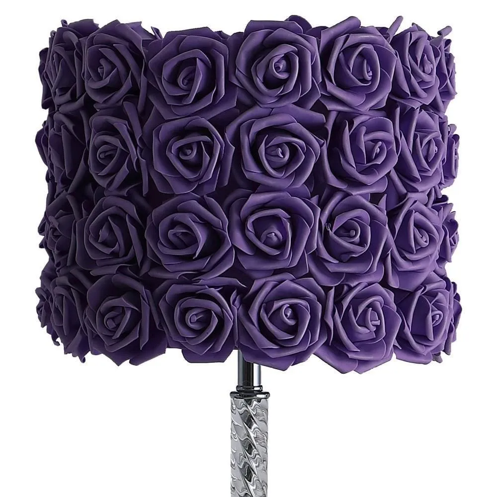 Bloom Roses Drum Shade Table Lamp with Twisted Acrylic Base, Purple By Casagear Home