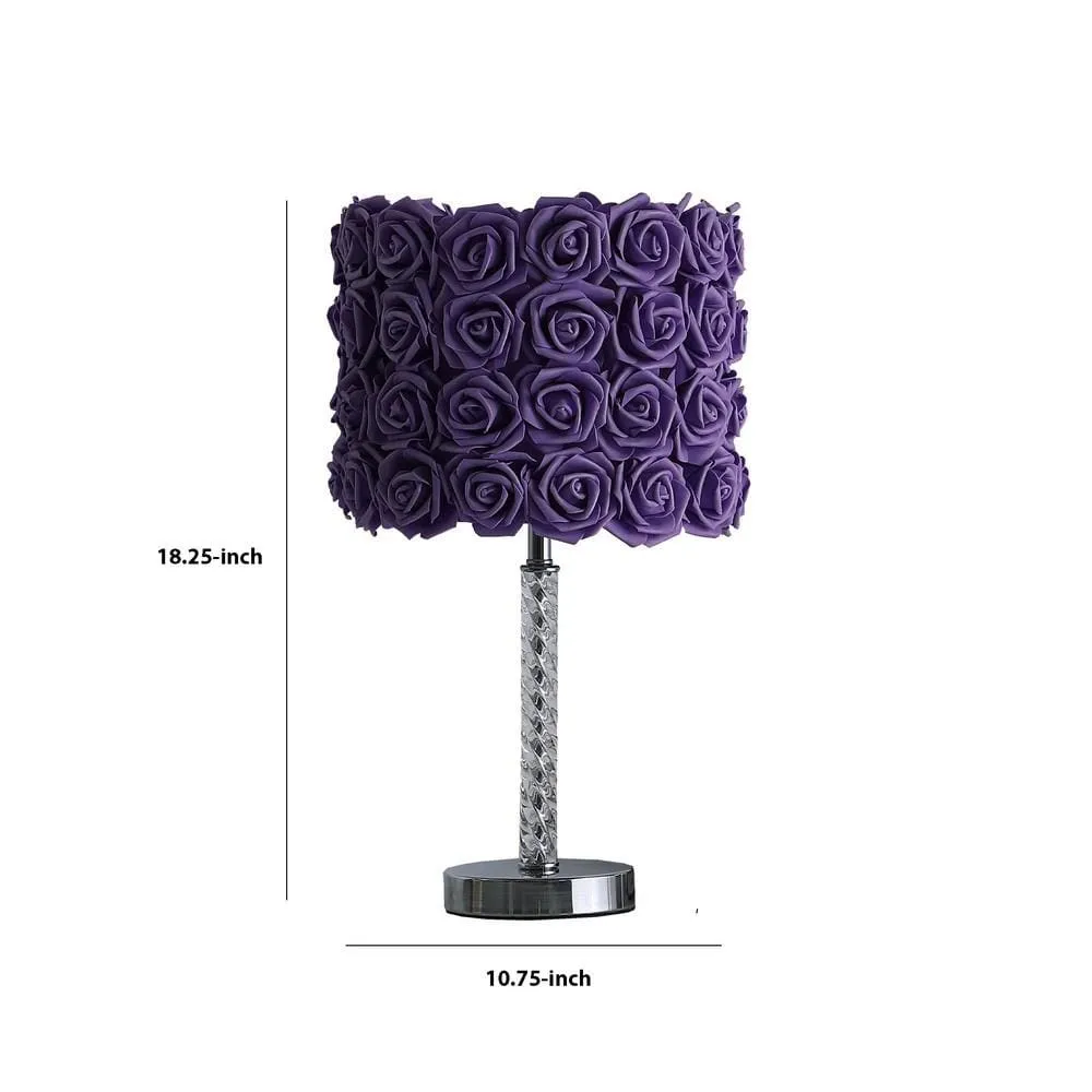 Bloom Roses Drum Shade Table Lamp with Twisted Acrylic Base, Purple By Casagear Home