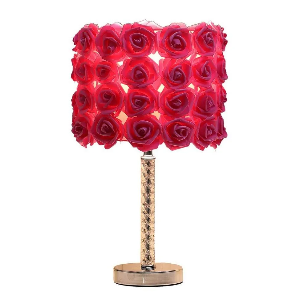 Bloom Roses Drum Shade Table Lamp with Twisted Acrylic Base, Red By Casagear Home