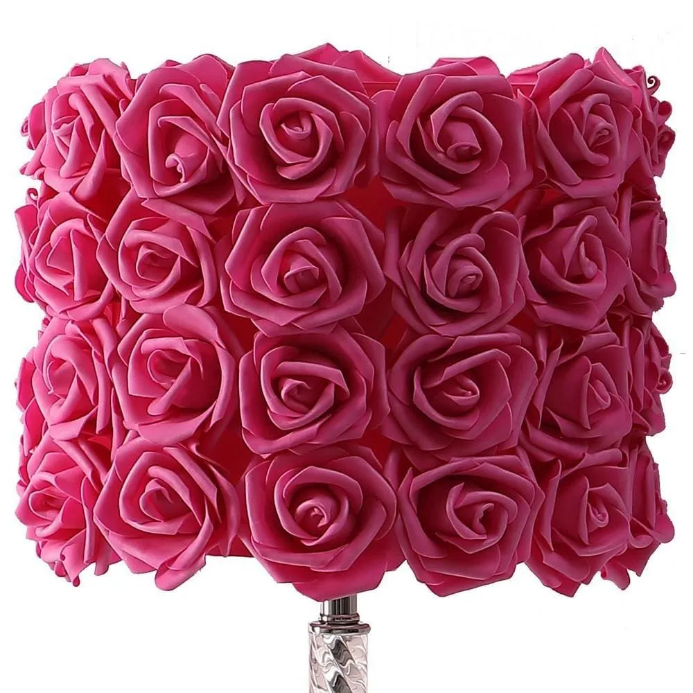 Bloom Roses Drum Shade Table Lamp with Twisted Acrylic Base, Red By Casagear Home