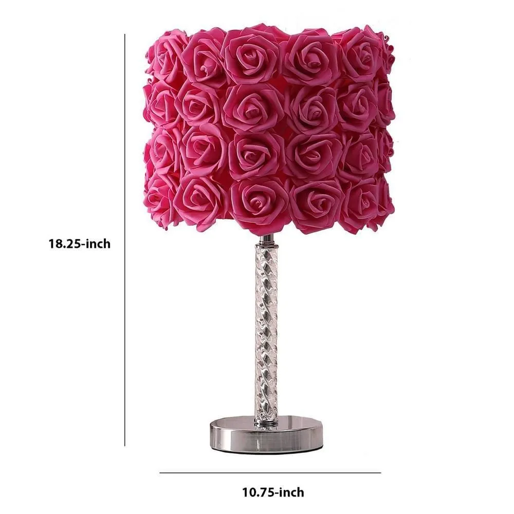 Bloom Roses Drum Shade Table Lamp with Twisted Acrylic Base, Red By Casagear Home