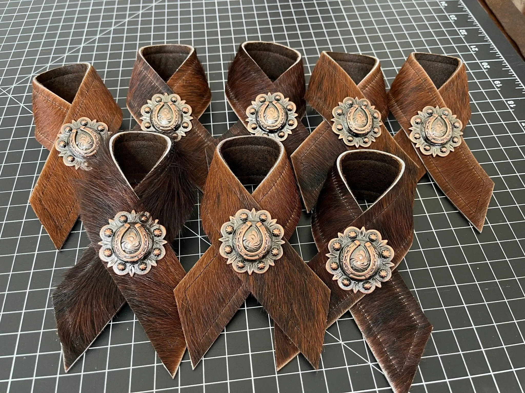 Brindle Cowhide & Horseshoe Napkin Rings