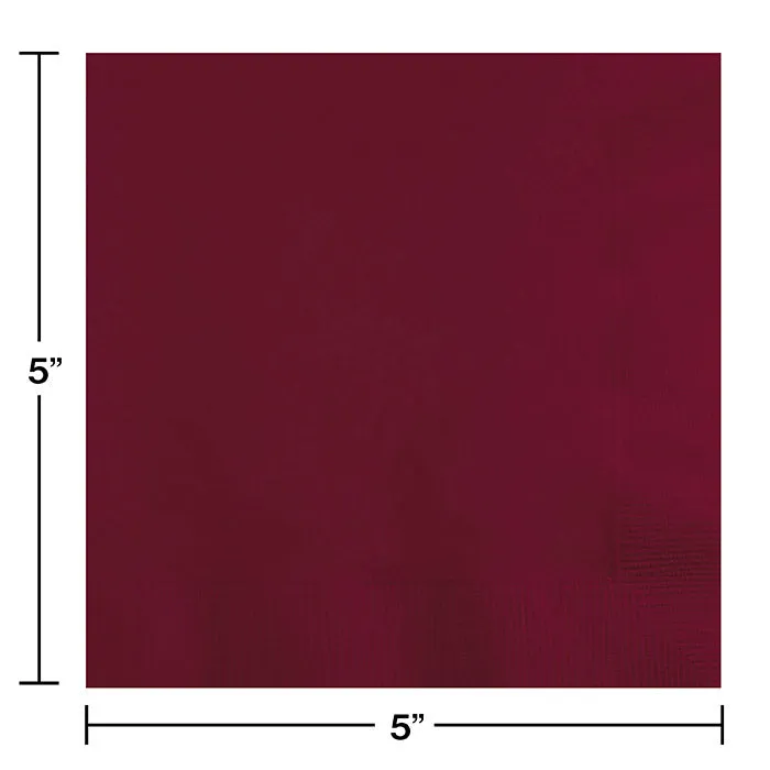 Bulk Pack of 100 Burgundy Beverage Napkins 2Ply