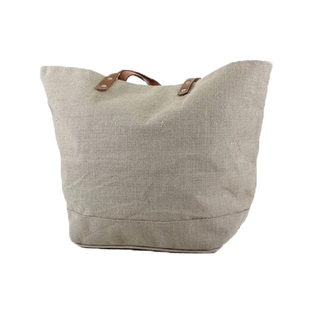 Burlap Jute Embroidered Initial Zippered Tote