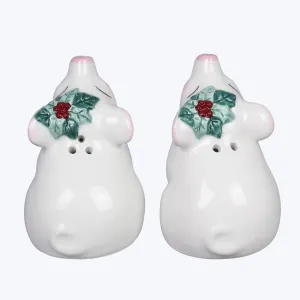 Ceramic Christmas Pig Salt and Pepper Shaker Set