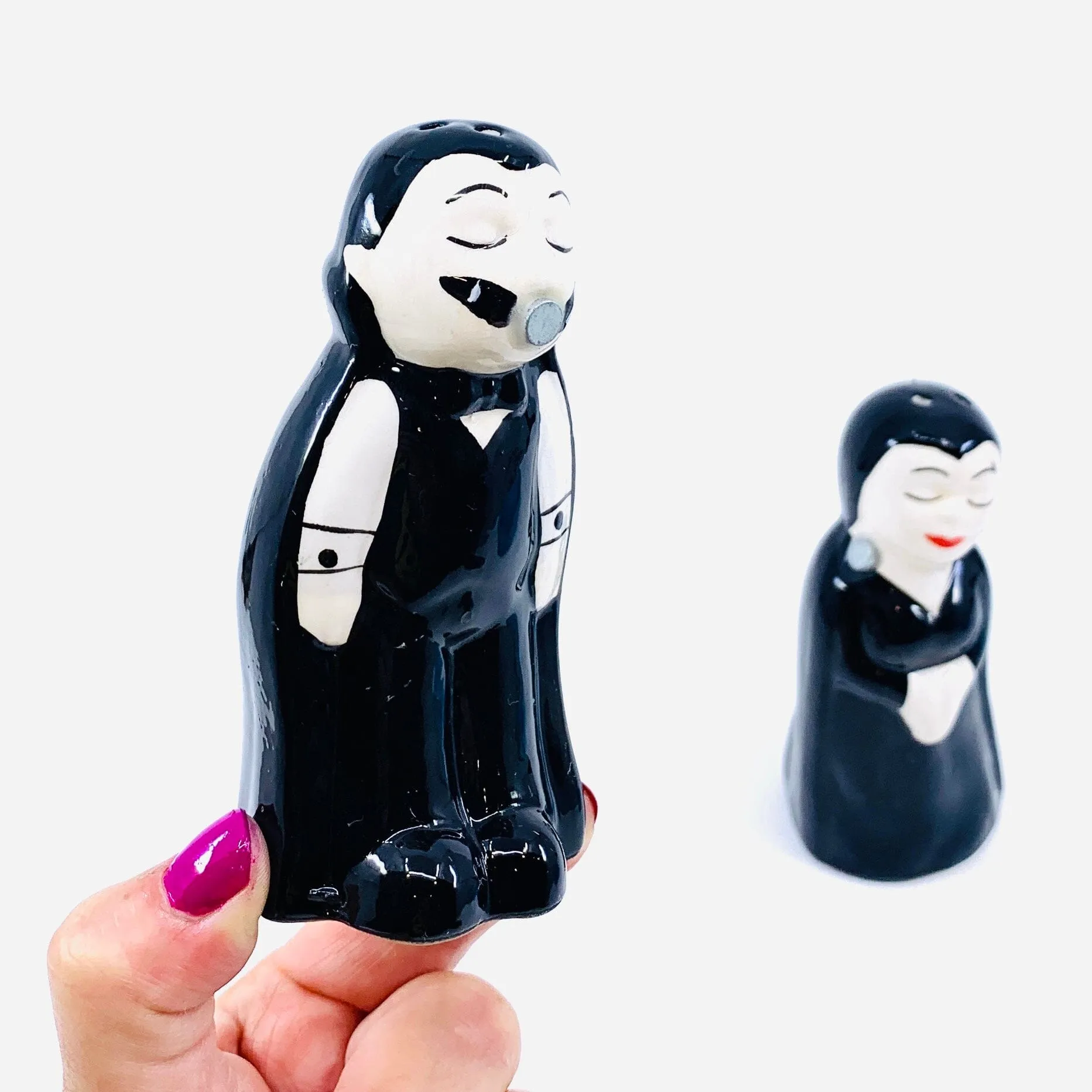 Ceramic Salt and Pepper Shakers, Mr & Mrs Dracula