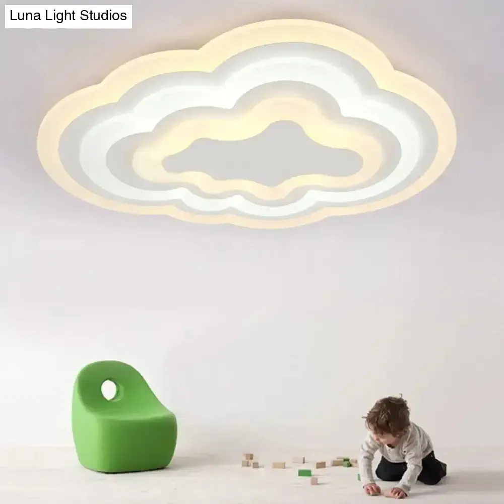 Child Bedroom LED Cartoon Cloud Flush Ceiling Light in Warm/White Light, Acrylic Flushmount Lighting, 19.5"/23.5"/31" Width