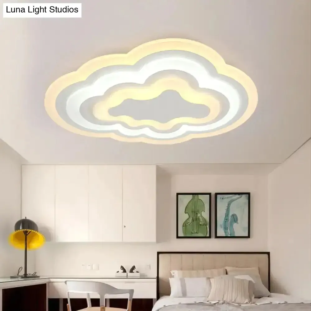 Child Bedroom LED Cartoon Cloud Flush Ceiling Light in Warm/White Light, Acrylic Flushmount Lighting, 19.5"/23.5"/31" Width