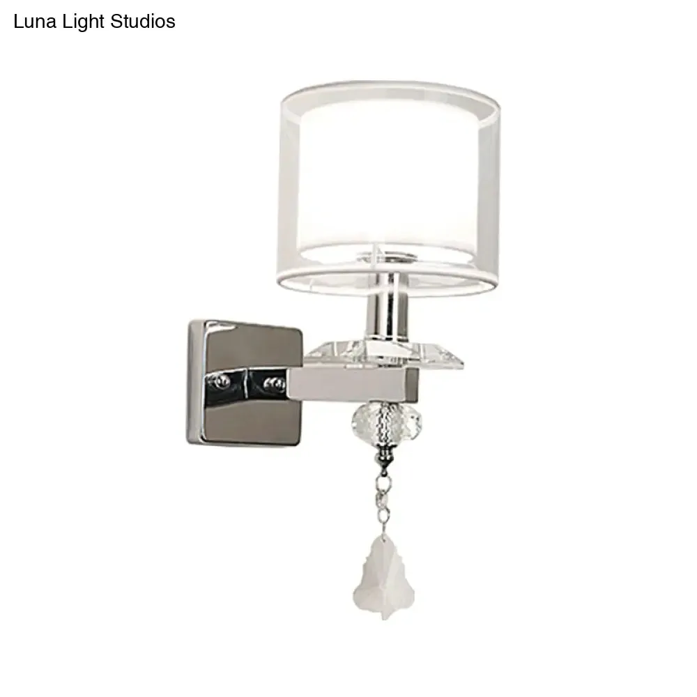 Contemporary Double Glass Cylinder Wall Lamp with Crystal Accent in Chrome: Brilliant 1-Light Lighting Idea