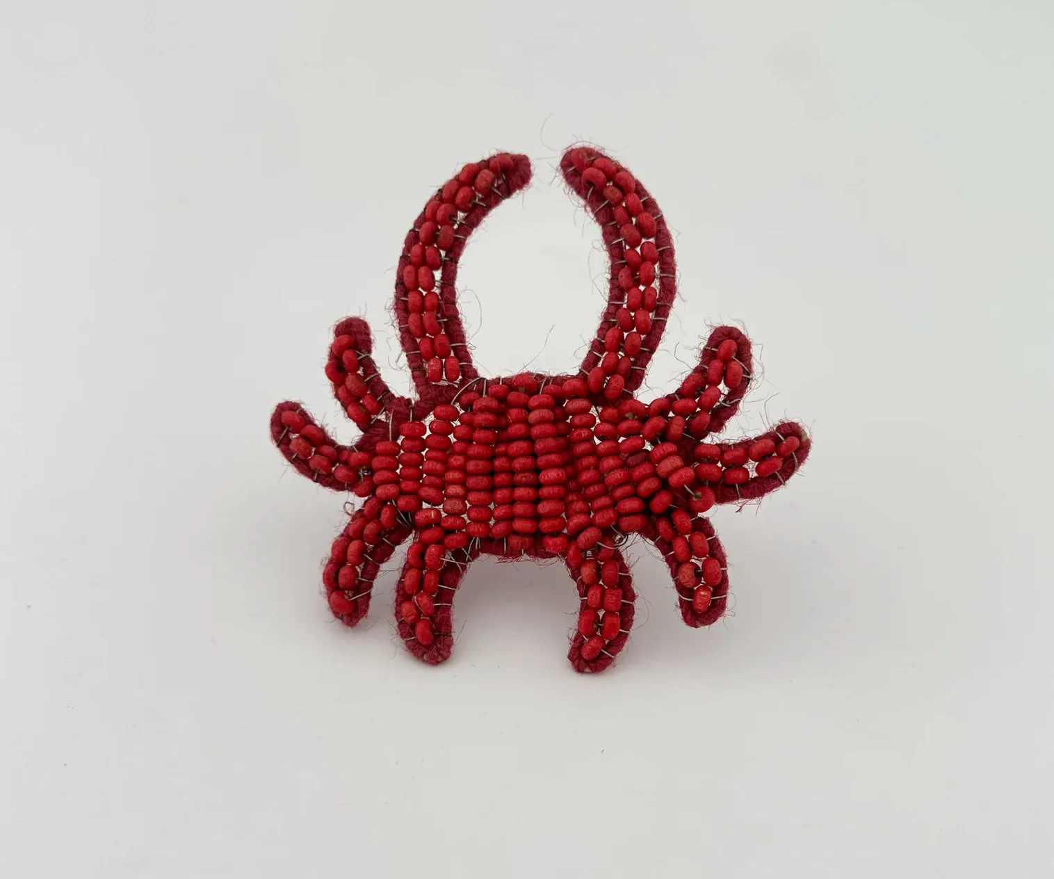 Crab Beaded Napkin Ring - Red