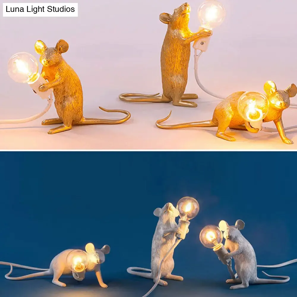 Creative Resin Rat Table Lamp with Bare Bulb Design - 1-Light Night Lighting